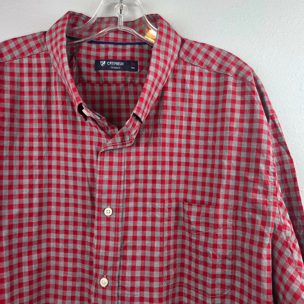 Cremieux Classics Mens XXL Red Grey Gingham Button Down Cotton Shirt Long Sleeve